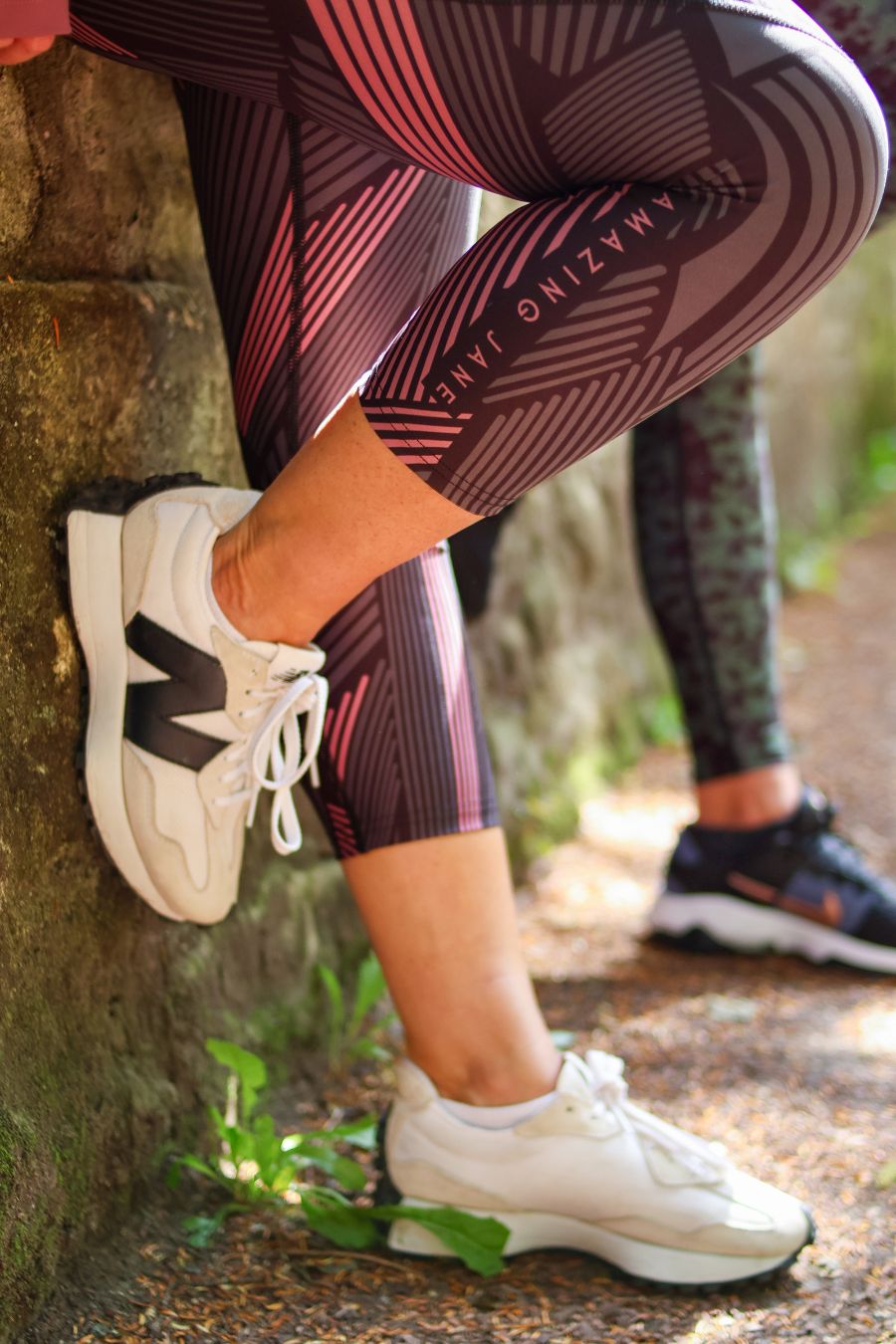 RISE Leggings Pink and Black Stripe Capri