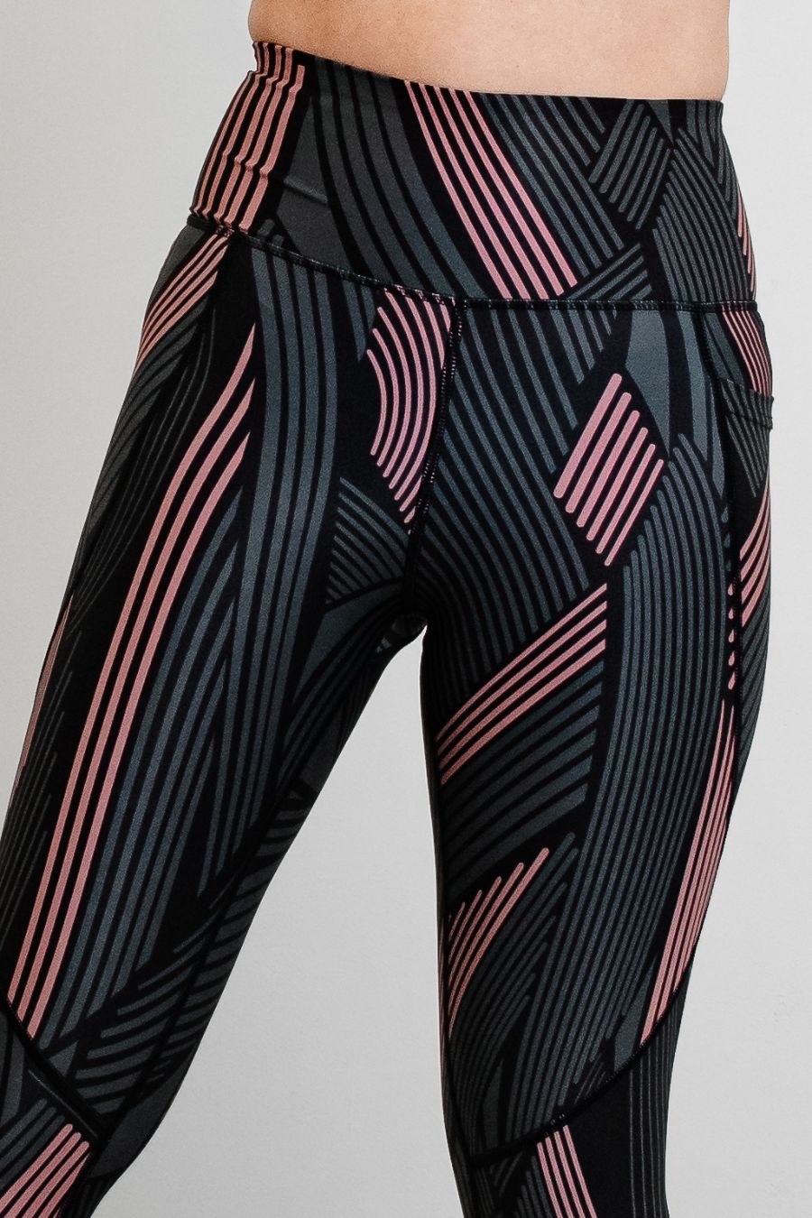 RISE Leggings Pink and Black Stripe Capri