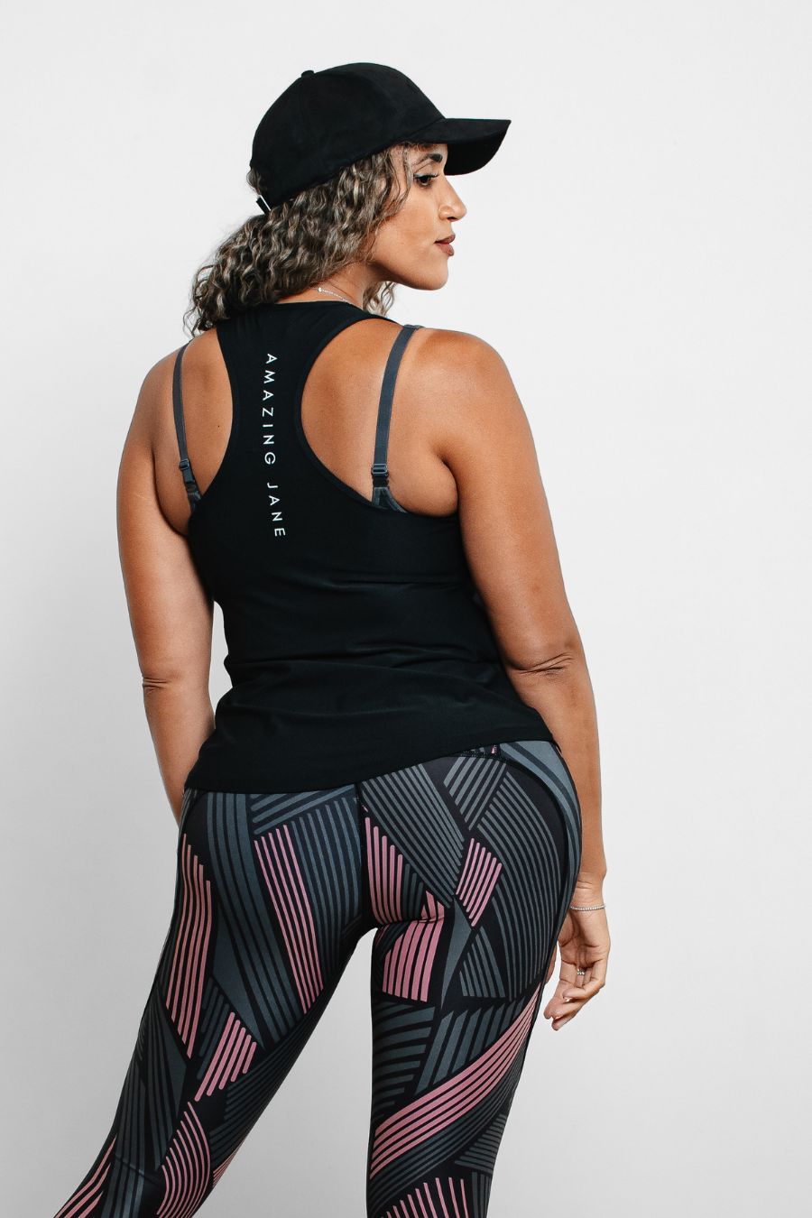 RISE Leggings Pink and Black Stripe Capri