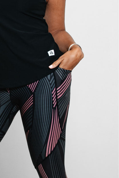 RISE Leggings Black and Pink Stripe