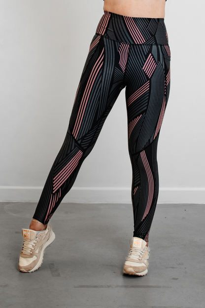 RISE Leggings Black and Pink Stripe